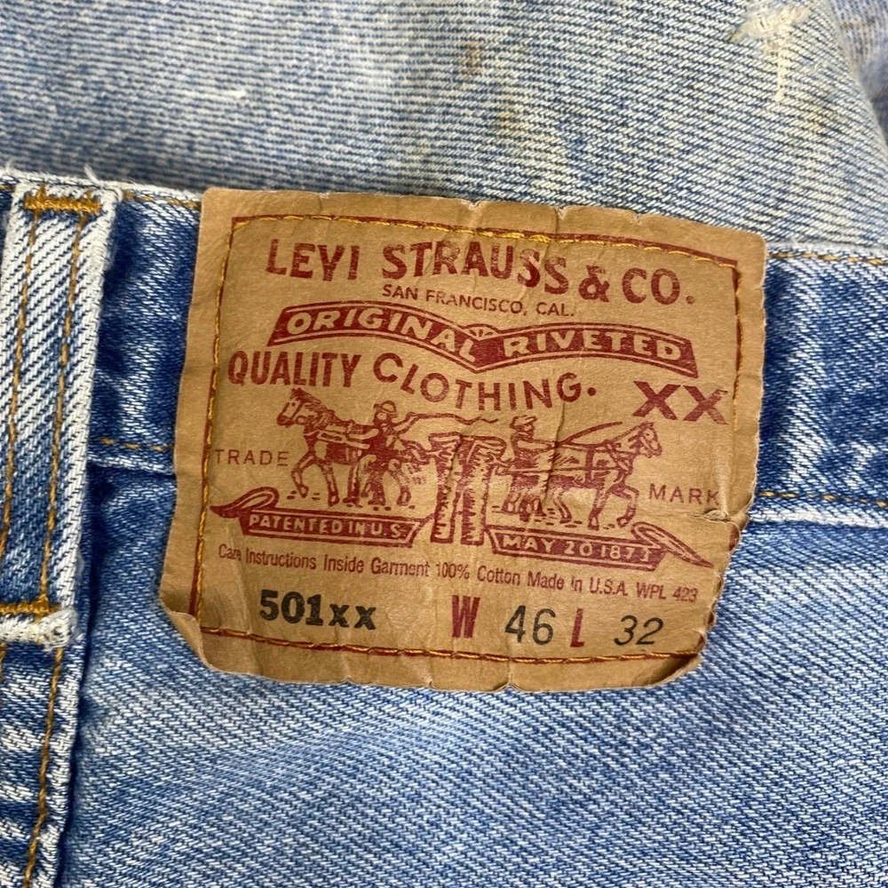 Vintage Levis 501xx Jeans Mens 46x32 Light Wash Distressed Made in USA